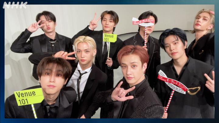 ❤️紅白歌合戦🤍 初出場が決定した #StrayKids からメッセージ💌 黒を基調とした かっこいい衣装に身を包んだ８人✨ #MISAMO の #MOMO と同じく 牛丼を食べた #スキズ の #チャンビン😋 #NHK紅白 #Venue101