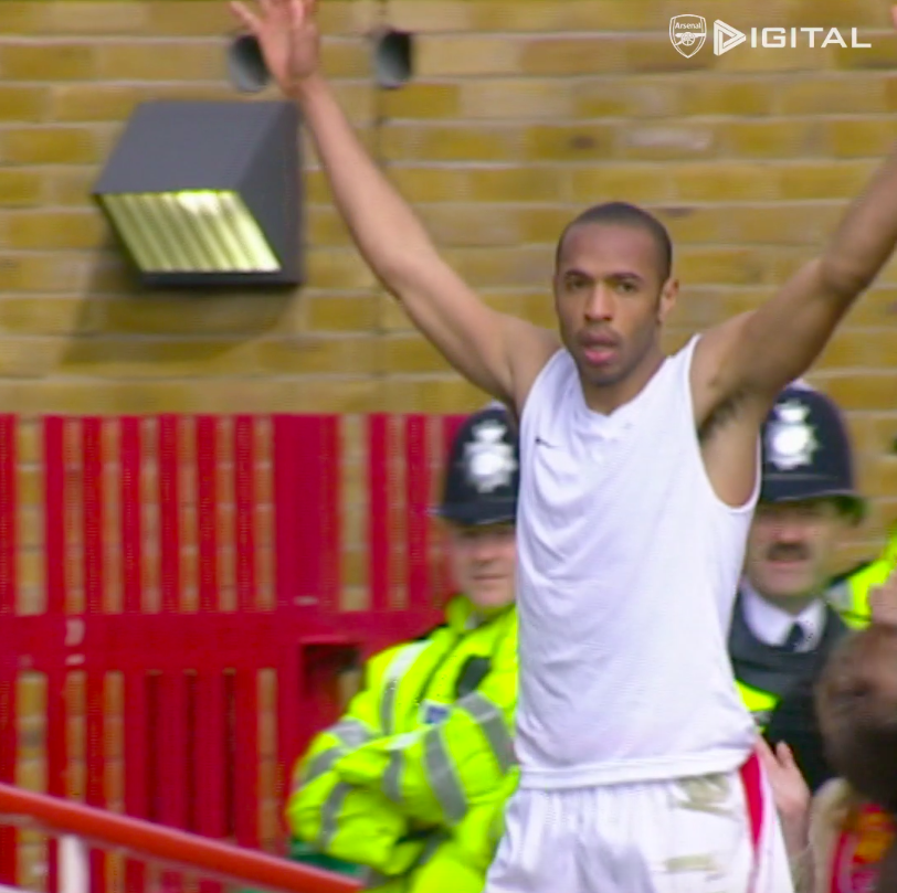 WelBeast Thierry Henry scoring a hat-trick to beat Liverpool 4-2 at Highbury to keep the Invincible dream going.