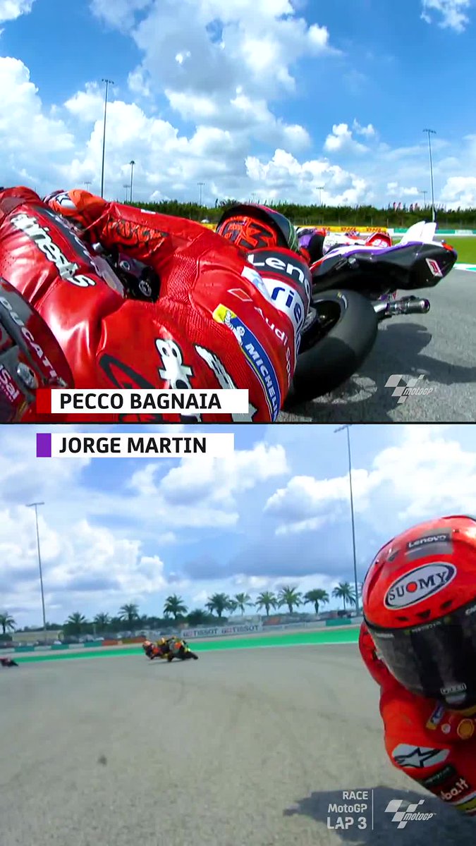 Fast, fierce, fiery🔥 Pecco Bagnaia and Jorge Martín Almoguera's Sepang battle is definitely worth watching from two different POVs at the same time! 🤩 #MalaysianGP 🇲🇾 | #PECCOvsMARTIN