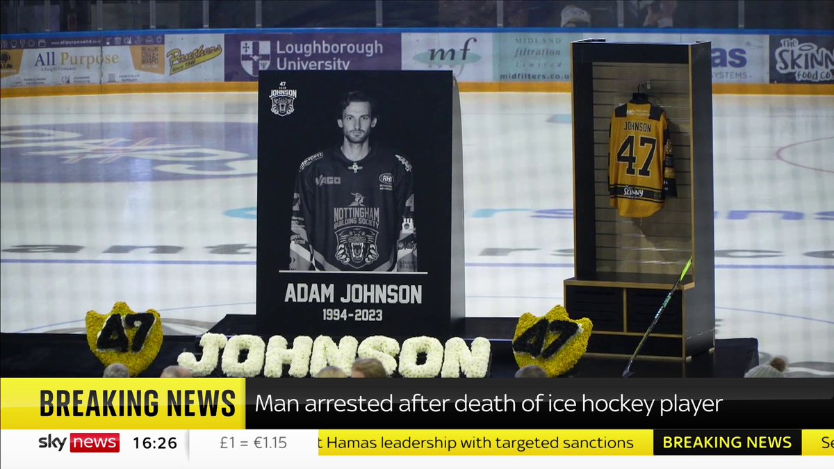 BREAKING: A man has been arrested on suspicion of manslaughter following the death of Nottingham Panthers player Adam Johnson. Read more here: 📺 Sky 501, Virgin 602, Freeview 233 and YouTube