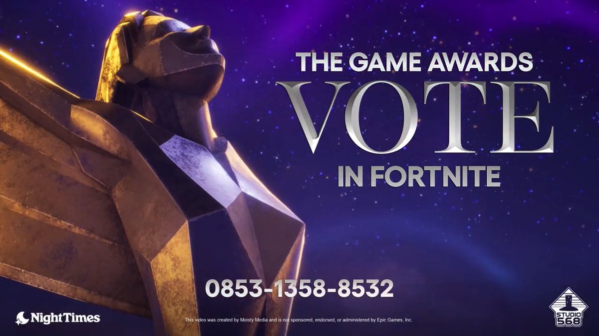 For the first time #TheGameAwards is in Fortnite! Join us to vote and select the best user-created Fortnite island of the year. Collect the trophies to get an XP boost! Join us now: Created in partnership with Studio 568 and nighttimes