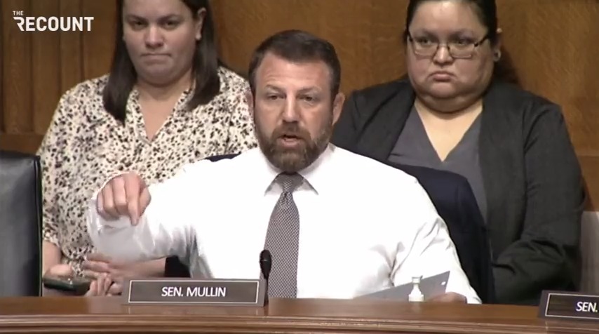Sen. Markwayne Mullin (R-OK) challenges Teamsters leader Sean O’Brien to a physical fight, standing up midway through a Senate HELP Committee hearing. Chair Bernie Sanders (I-VT) repeatedly attempts to break them up: “You’re a United States senator.”
