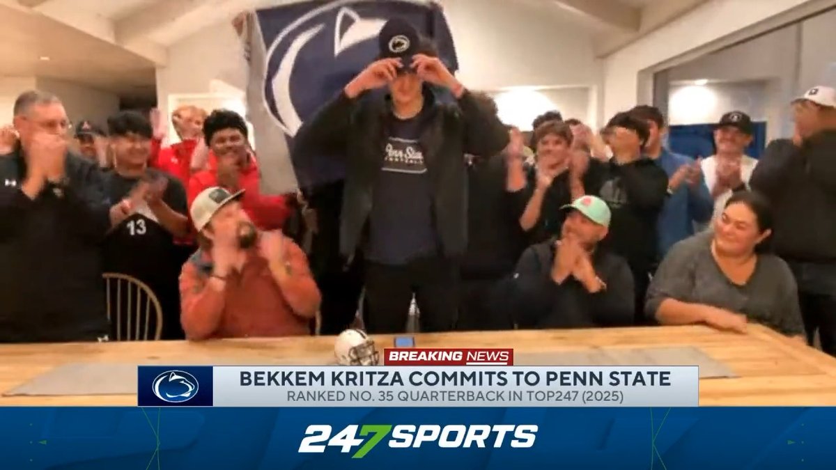 The moment he made it official 🙌 3⭐️ QB Bekkem Kritza commits to Penn State over Colorado, Miami, Texas A&amp;M and Washington 🏈 WATCH📺: