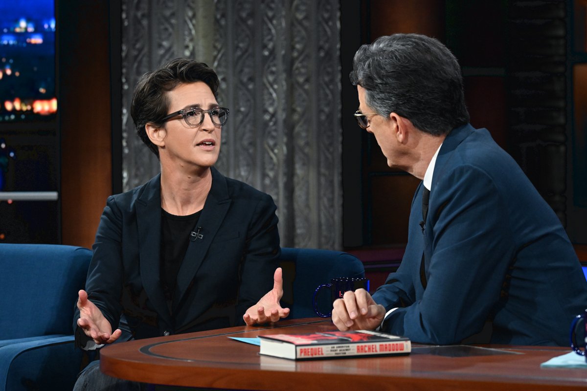 Minutes before Rachel Maddow walked out on our stage, we got word that the House passed Speaker Mike Johnson's bill to fund the government into the new year. Here's how Rachel Maddow reacted. #Colbert