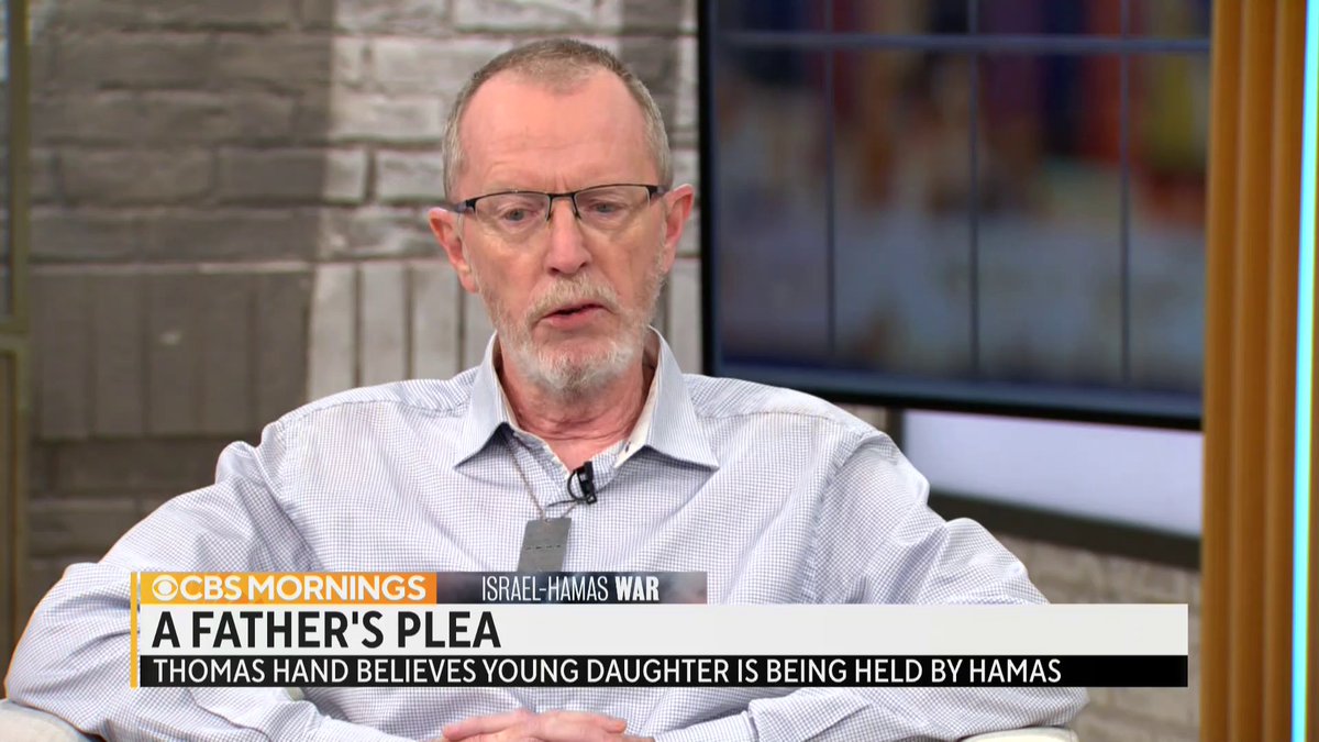 “It doesn’t matter how sick I am, it doesn’t matter how tired I am. We are going to get her back”: Thomas Hand’s eight-year-old daughter Emily is believed to be one of more than 200 people taken hostage by Hamas. Her ninth birthday is this Friday, he tells CBS Mornings.