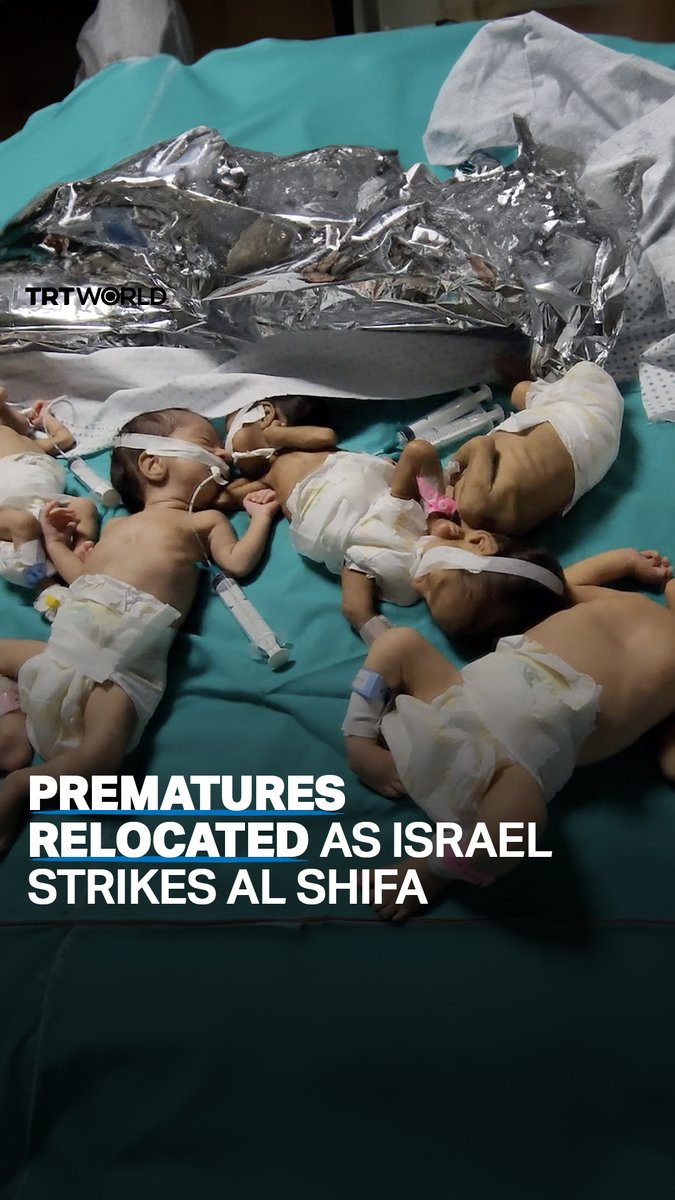 Premature babies in the intensive care unit (ICU) at Al Shifa Hospital were taken off incubators and relocated as Israel struck the hospitalโs solar panels. Six premature babies and nine injured patients at the hospitalโs ICU reportedly died due to power outage
