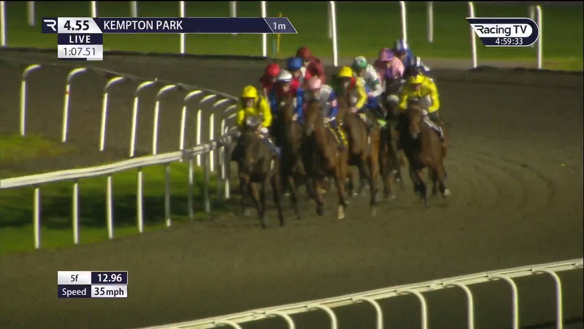 Oh, hello! 🚀 Frankel filly Ejaabiyah, who holds an Irish Oaks entry, kicks in the turbos to power away from her rivals in what looked on paper a useful fillies' novice. She looks very smart! Kempton Park Racecourse | Roger Varian