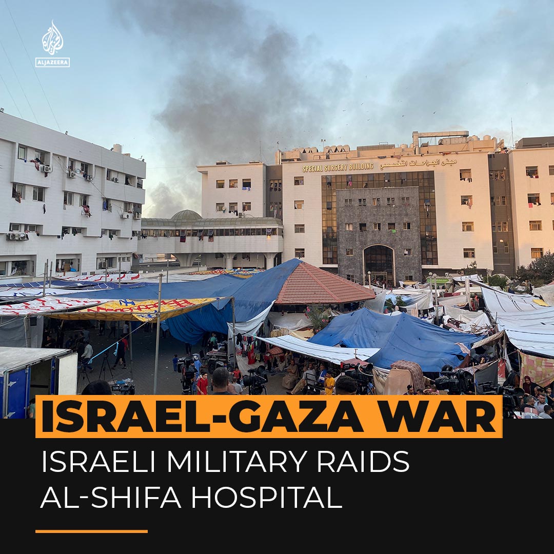 Israeli forces carried out a raid at Gaza’s al-Shifa Hospital, where thousands of Palestinians are sheltering, following days of heavy attacks in the area ⤵️