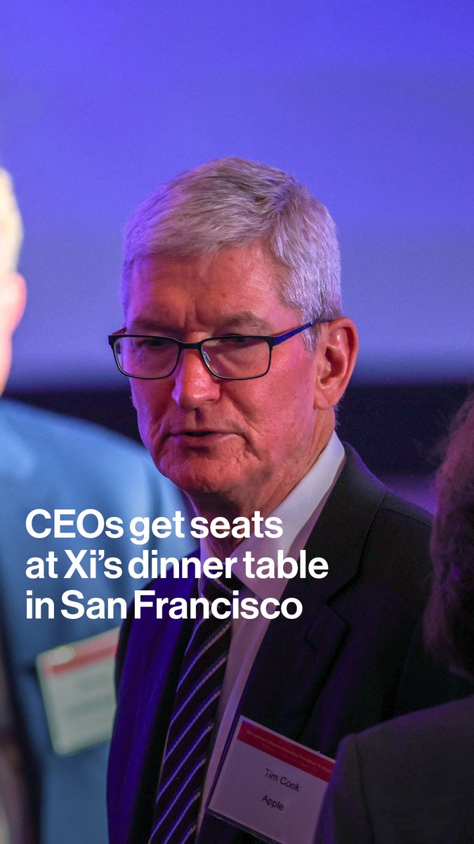 Apple CEO Tim Cook, BlackRock's Larry Fink and Stephen Schwarzman of Blackstone were among the top US executives seated at President Xi Jinping’s table at an exclusive dinner in San Francisco