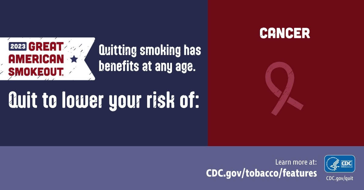 No matter your age or how long you’ve been smoking, take the first step toward a healthier life by quitting smoking. Make a plan to quit this #GreatAmericanSmokeout: American Cancer Society