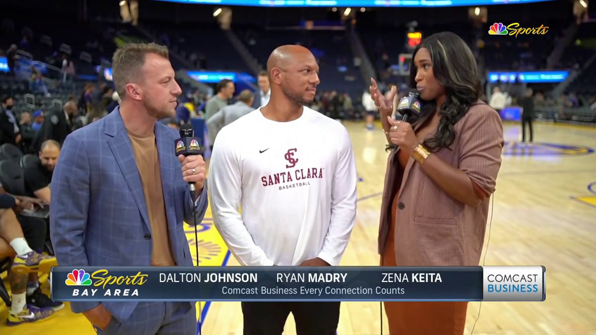 Santa Clara assistant coach Ryan Madry explains to Zena Keita and Dalton Johnson when he knew Brandin Poziemski was special ⭐