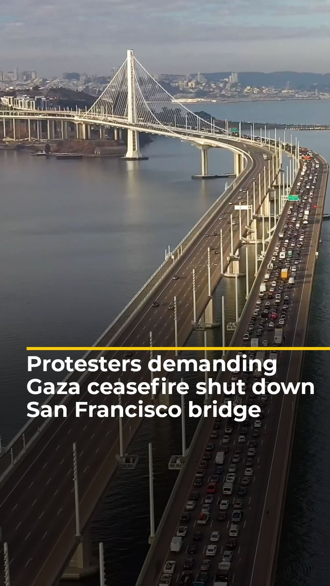 Protesters in the US shut down San Francisco’s Bay Bridge during rush hour as they called for a ceasefire in the besieged Gaza Strip ⤵️