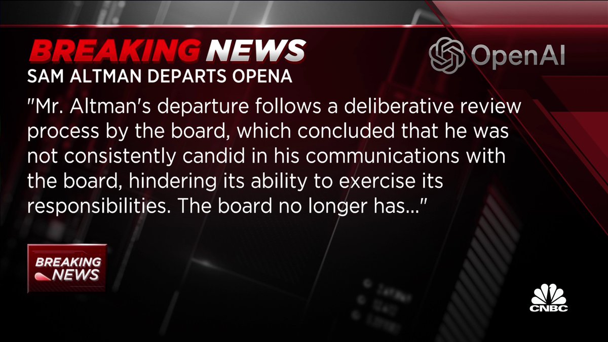 BREAKING: OpenAI’s board of directors says that Sam Altman will step down as CEO and will be replaced by chief technology officer Mira Murati.