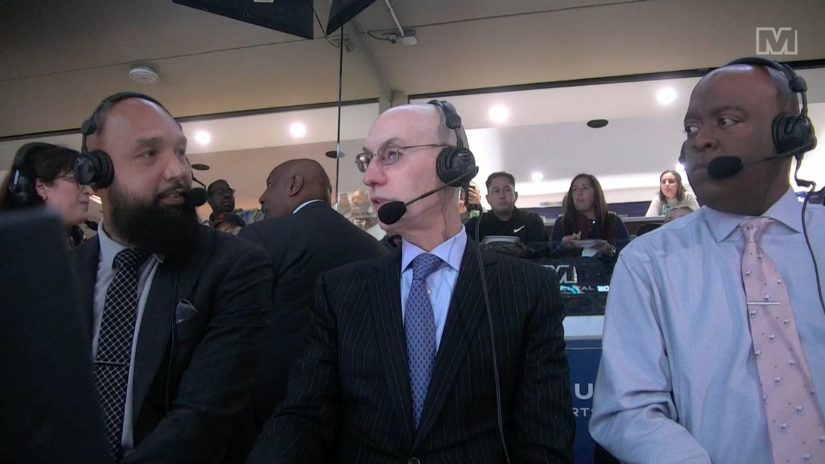 A special guest is in the booth with Drew Gooden 🇫🇮 &amp; Chris Miller 🎥🎙🏀 🎤 NBA Commissioner Adam Silver discusses @Bilaal_6 &amp; his 'great story' in coming to the league. Washington Wizards | #ForTheDistrict