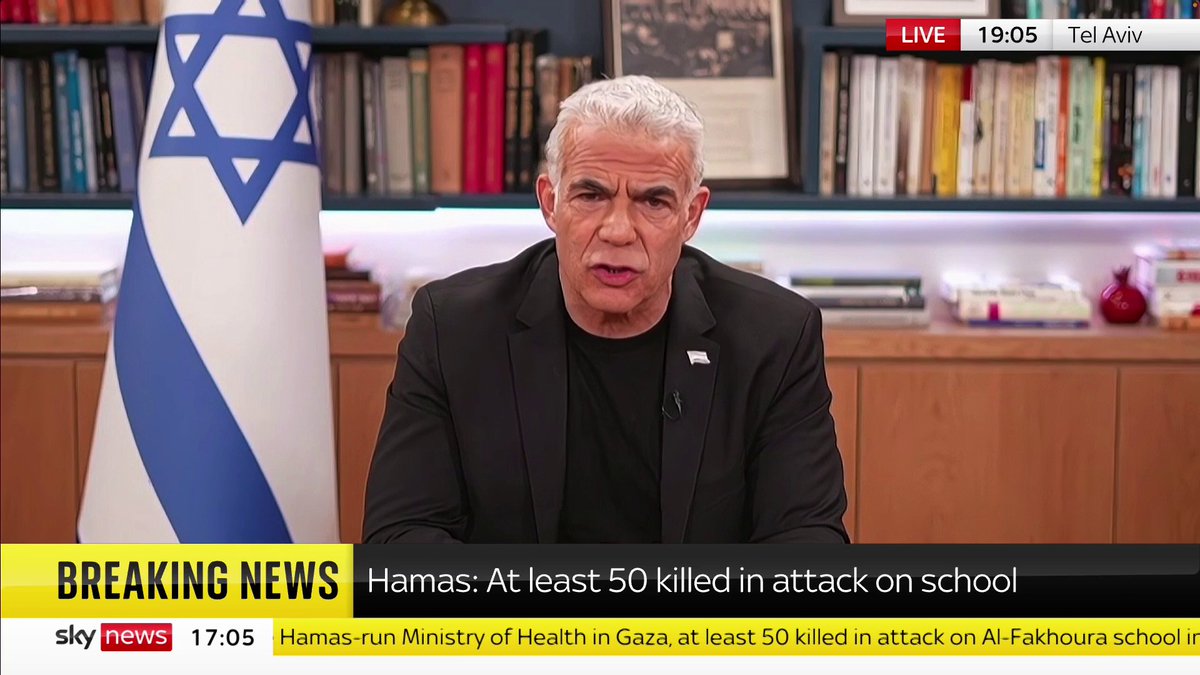 "We have no war with the children of Gaza, we have a war with Hamas". Leader of the opposition in Israel יאיר לפיד - Yair Lapid says "Israel is doing everything it can to avoid harming the innocent". 📺 Sky 501, Virgin 602, Freeview 233 and YouTube