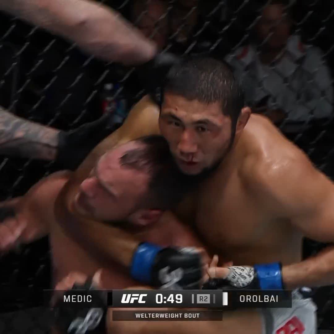 Allow me to introduce myself 🗣 Myktybek Orolbai gets the submission victory in his UFC debut! #UFCVegas82