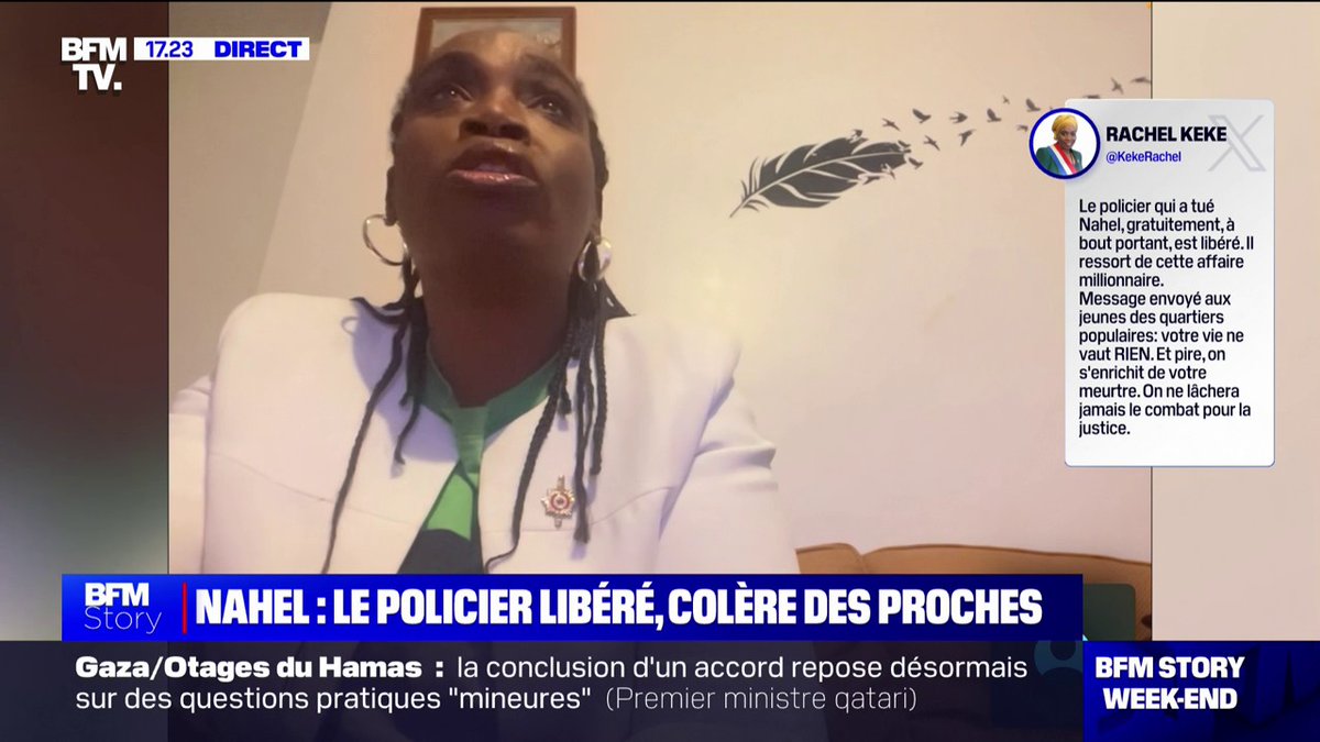 💬 "Nos enfants, que vous le vouliez ou non, sont français et ont le droit d'être traités" avec égalité ➡ La députée Rachel Keke (Rachel Keke) s'exprime après la libération du policier auteur du tir mortel sur Nahel