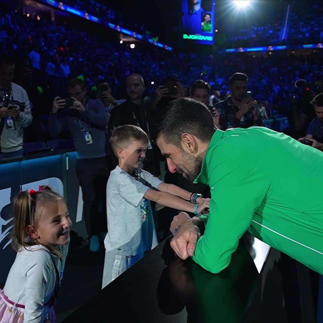 Quick debrief with his biggest fans 🥹 Novak Djokovic #NittoATPFinals