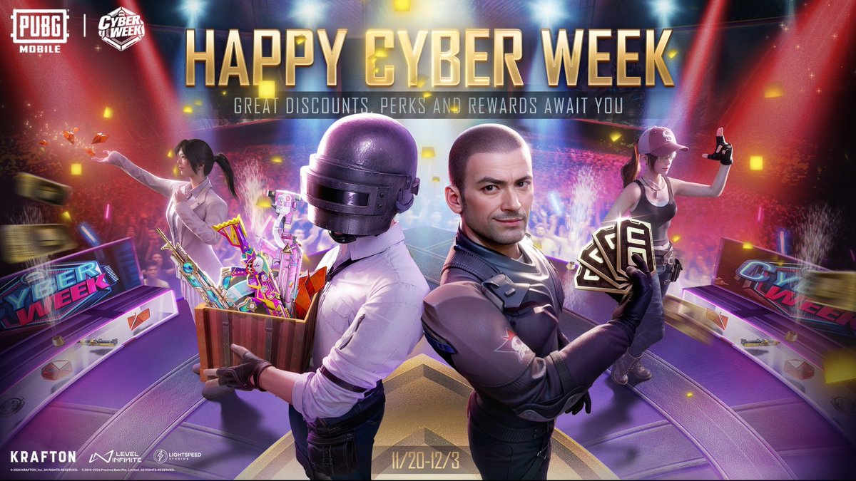 Victor, "Cyber Week Ambassador", has sent you a message! Join the 2-week Cyber Week deals event for more rare items, discounted materials, & awesome rewards. You can't have victory without "Victor" 😉: 📲 #PUBGMOBILE #PUBGMCYBERWEEK290 #PUBGMOBILEC5S15