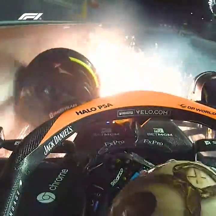 Sparks flew as Lando Norris collided with the barriers in Vegas 💥😮 #F1 #LasVegasGP
