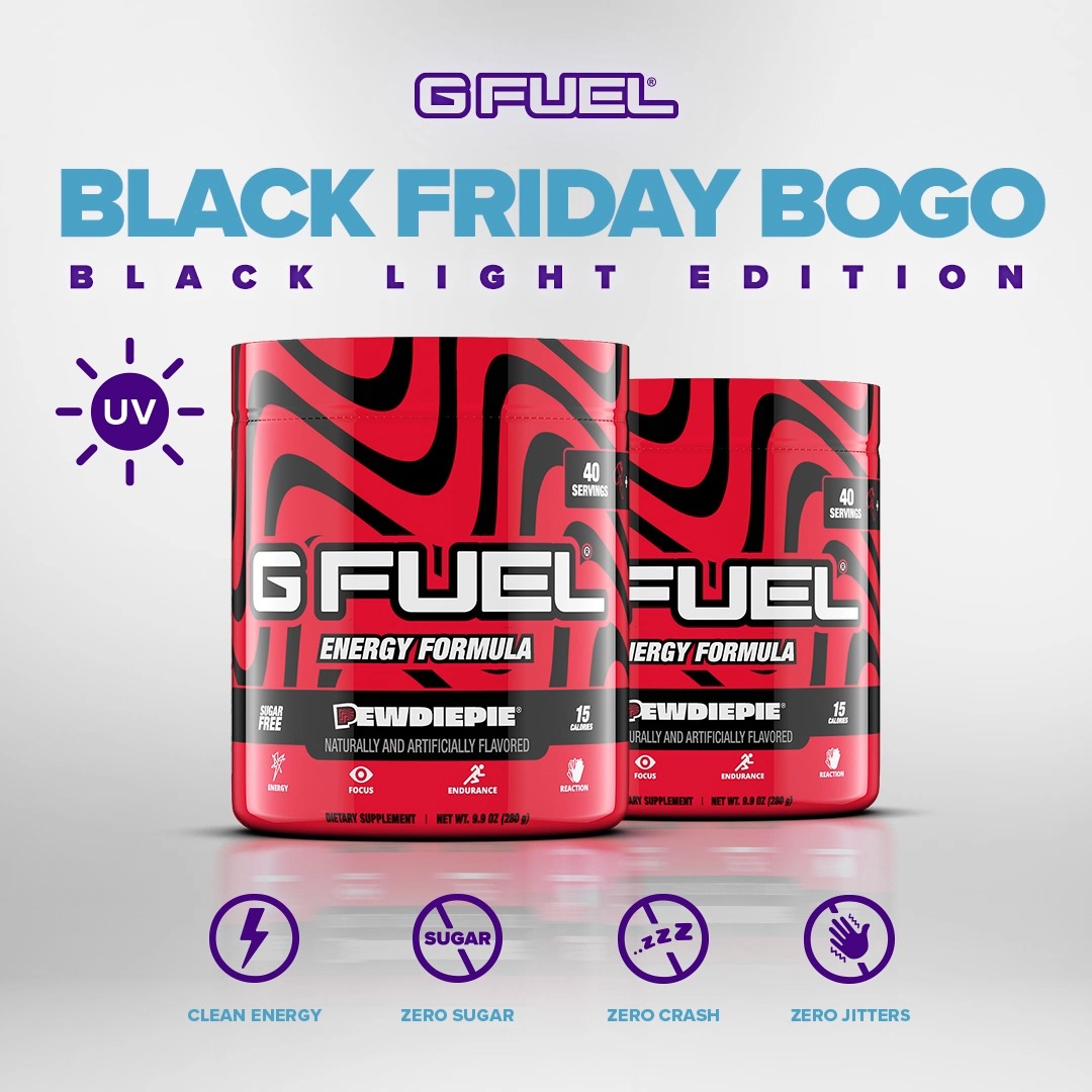 ❤️ 𝗥𝗧 + 𝗖𝗢𝗠𝗠𝗘𝗡𝗧 "𝗚 𝗙𝗨𝗘𝗟" to win 2 #GFUEL TUBS of your choice!!! 2 winners picked later this week in honor of our BLACK FRIDAY BOGO SALE! 🎁 Buy 1, Get 1 Free! 🎁 Mix n' Match Tubs! 🎁 Valid thru November 28th! 🛒 𝗦𝗛𝗢𝗣: