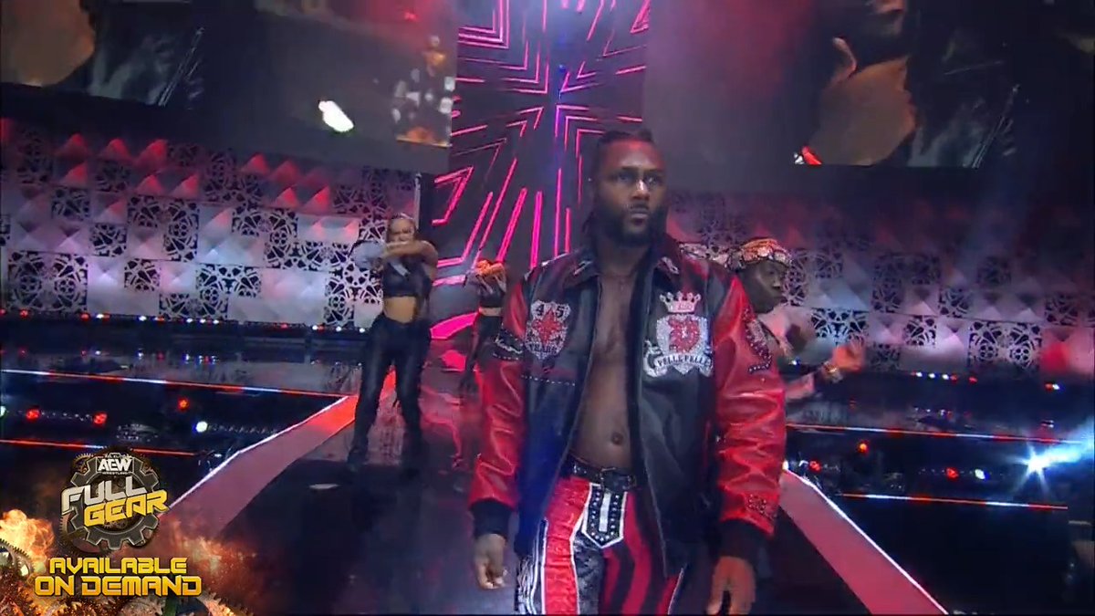 Before Swerve Strickland &amp; #HangmanAdamPage went to war in one of the greatest Texas Death Matches of all time, Swerve &amp; Prince Nana showed why The Kia Forum is Swerve's House! Order the #AEWFullGear PPV replay right now! 🔗 📱