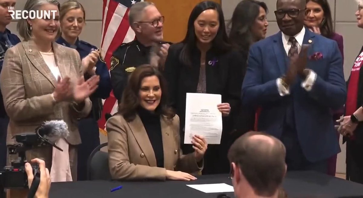 Gov. Gretchen Whitmer (D-MI) signs into law gun safety legislation that prohibits individuals convicted of misdemeanor domestic violence from possessing firearms for at least eight years.