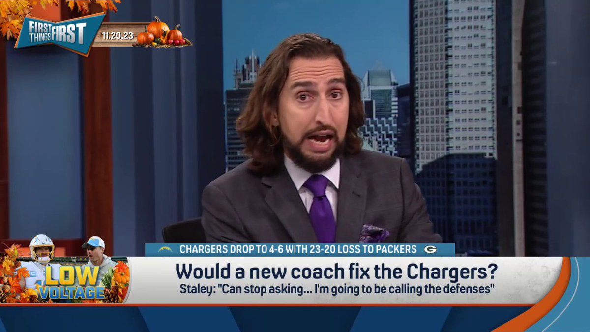 "The Chargers are not a coach away. ... Next year, pick the coach, this is not a playoff team. Every year they win 8 or 9 games." — nick wright
