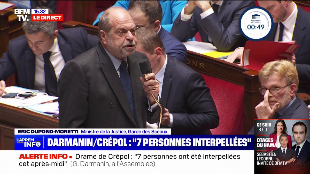 Mort de Thomas à Crépol: Éric Dupond-Moretti accuse le RN de récupération politique comme "pour la petite Lola et le petit Clément"