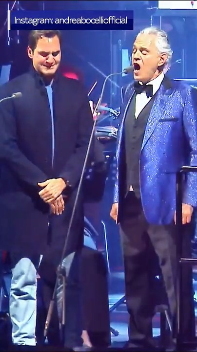Italian tenor Andrea Bocelli brings Roger Federer to tears on stage 🎶
