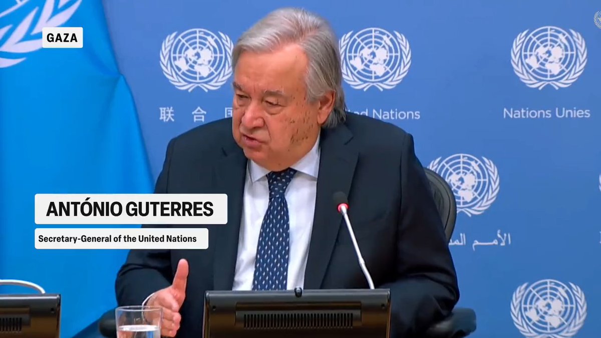 The UN chief said that in the current conflict between Israeli forces and Palestinian militants in Gaza, where thousands of children have been killed in the past few weeks, the world is witnessing a level of violence unprecedented in his time as Secretary-General ⤵️