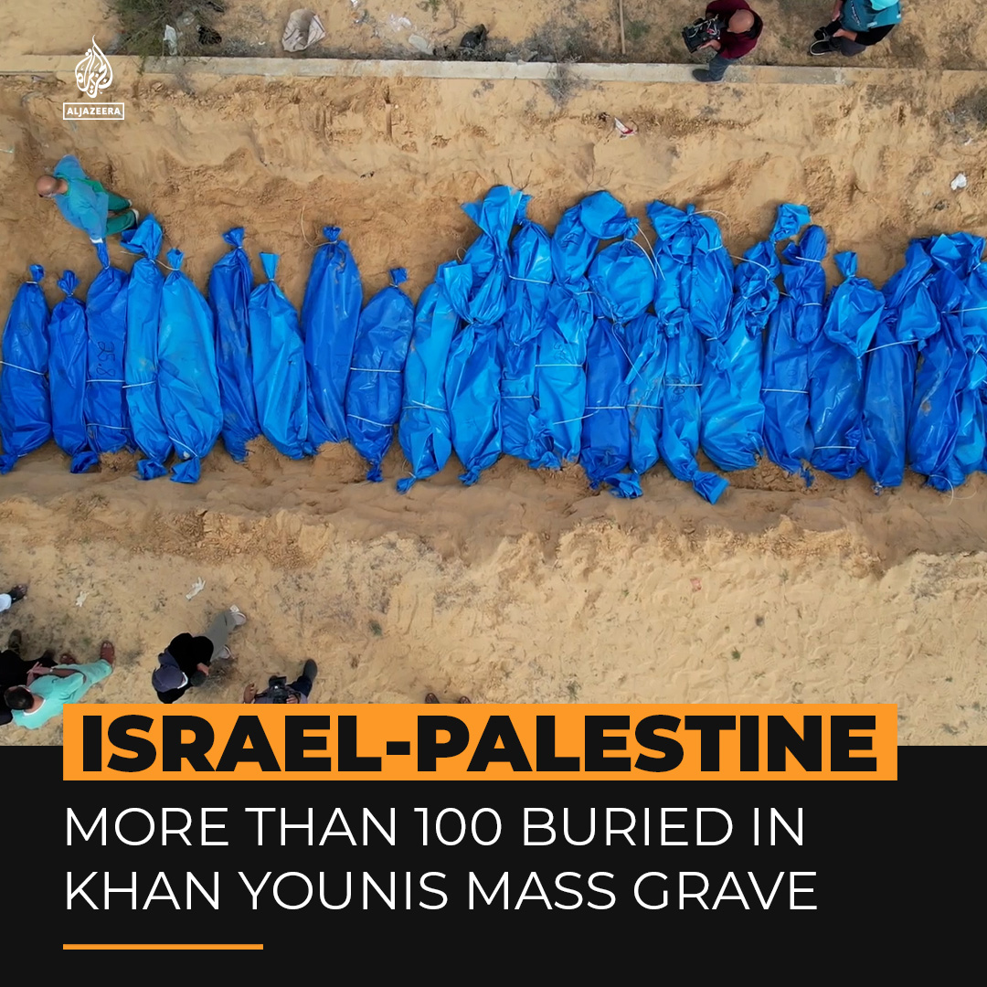 More than 100 bodies of men, women and children have been buried in a mass grave in Gaza’s Khan Younis. The bodies are reportedly of those who were detained inside the al-Shifa Hospital and Beit Hanoon Hospital in the northern Gaza Strip over the past days ⤵️