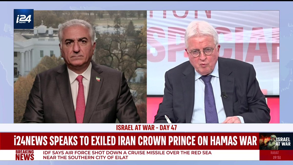 Reza Pahlavi, the exiled Crown Prince of Iran speaks with i24NEWS about Israel’s war against Hamas and Iran’s role in regional instability