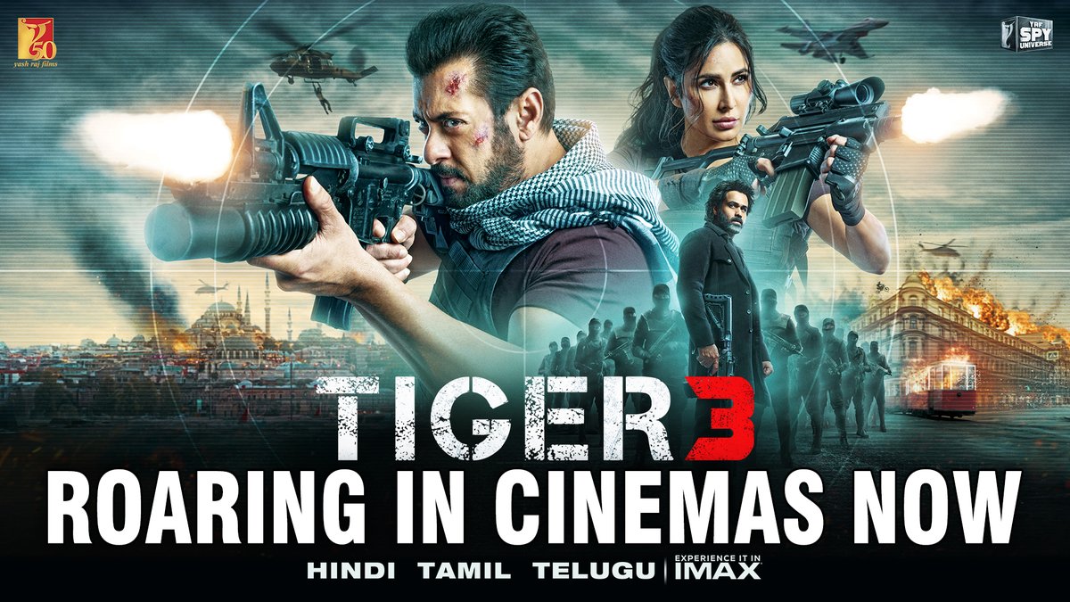 Watch #Tiger3 at your nearest big screen in Hindi, Tamil &amp; Telugu. Book your tickets now: #KatrinaKaif | Emraan Hashmi | #ManeeshSharma | Yash Raj Films | #YRF50 | #YRFSpyUniverse