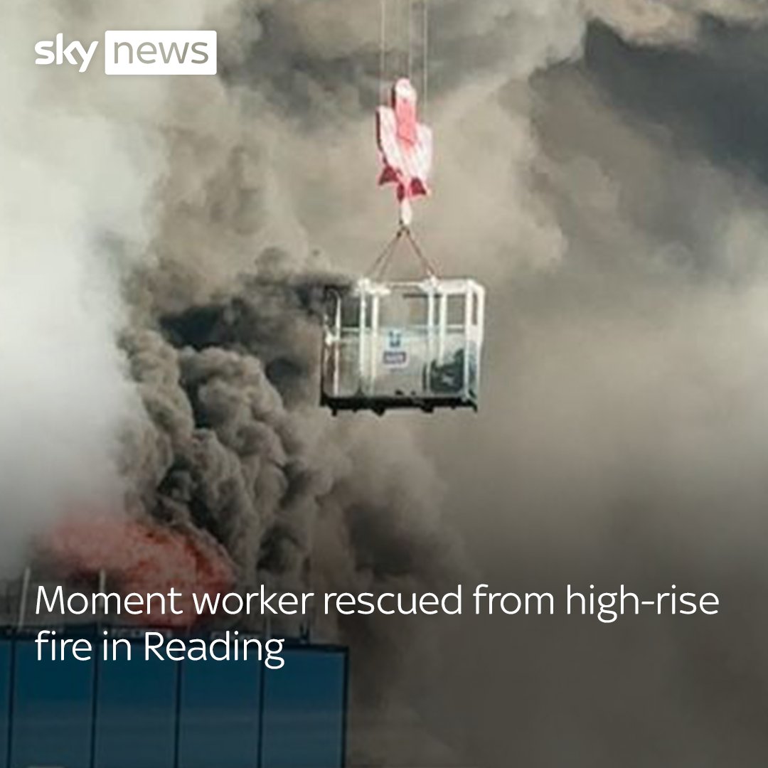 Watch the dramatic moment construction worker is rescued from high-rise fire in Reading. Read more: