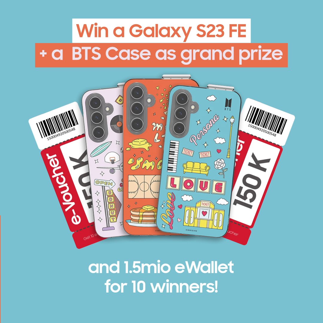 ๐WIN GALAXY S23 FE FOR ARMY๐ Do you know which BTS songs represent these cases?๐ Reply now and mention your favorite #GalaxyS23FE feature to win 1 Galaxy S23 FE + a BTS case and eWallet worth 1.5mio for 10 winners! #EpicStartsHere #EpicBTSCase