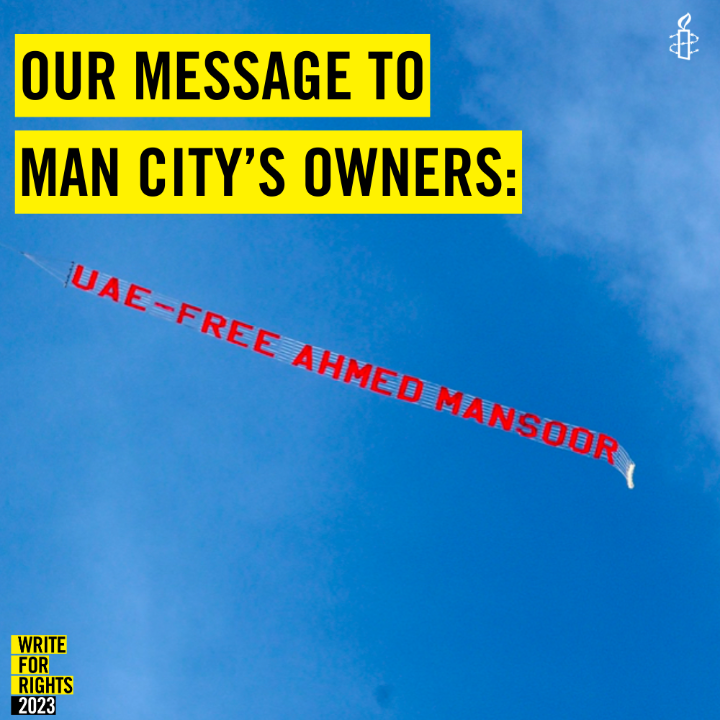 🚨BREAKING: We’ve just flown a plane over the Manchester City game with a message for their owners: Free Ahmed Mansoor. #MCILIV