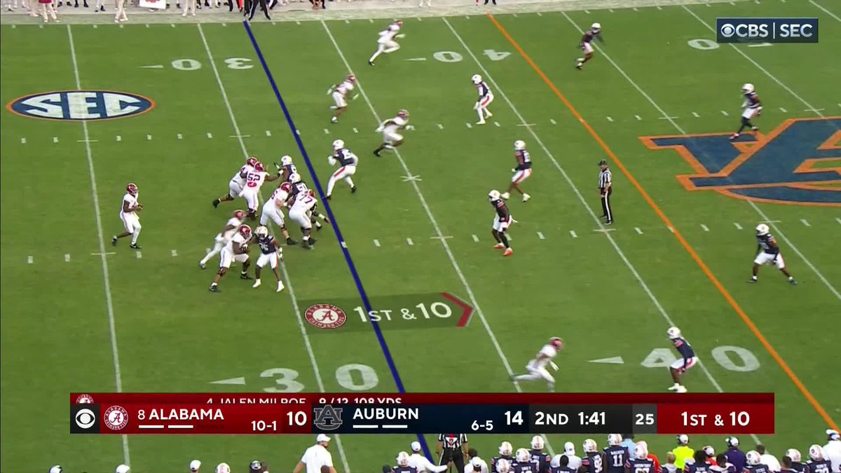 Jalen Milroe 68-yard TD pass 😤 Bama retakes the lead in the Iron Bowl (via CBS Sports)