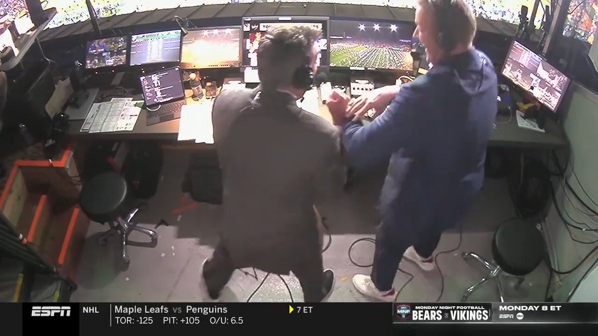 We have cameras in nearly every nook &amp; cranny of the stadium, including our own booth 📹 We caught Kirk Herbstreit &amp; Chris Fowler's reactions to the end of that wild #IronBowl and they didn't disappoint 😆 Chris, Kirk &amp; Holly Rowe have the call of #FSUvsUF now on ESPN