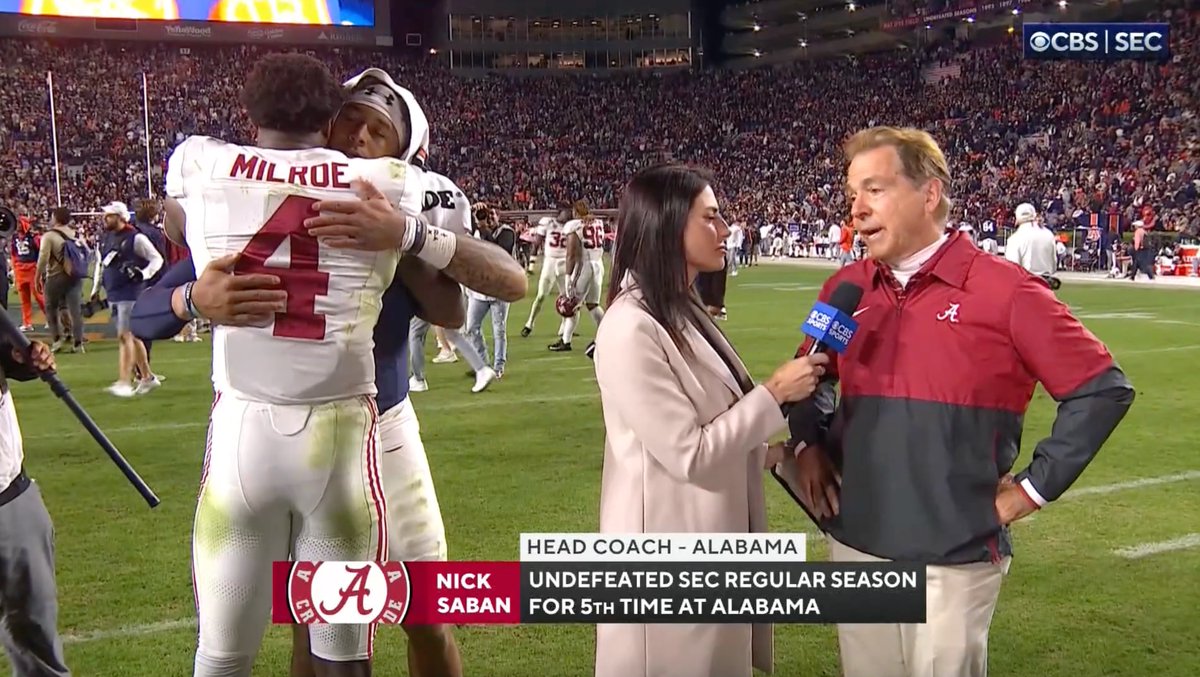 "There's been some weird stuff to happen here. And this is the first time I can remember it going in our favor." Alabama Football's Nick Saban and Jalen Milroe react to a breathtaking comeback win against their rival Auburn 🎙️ Jenny Dell
