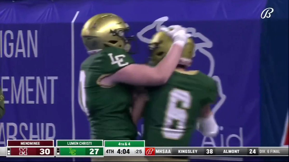 Lumen Christi 2025 QB Timmy Crowley finds 2024 WR/CB Gabe King for a 6-yard TD on 4th down D7 Final: #59 Lumen Christi (12-1) leads Menominee (11-2) 34-30 2 minutes left in the 4th quarter now Lumen Christi Lumen Christi Football Timmy Crowley