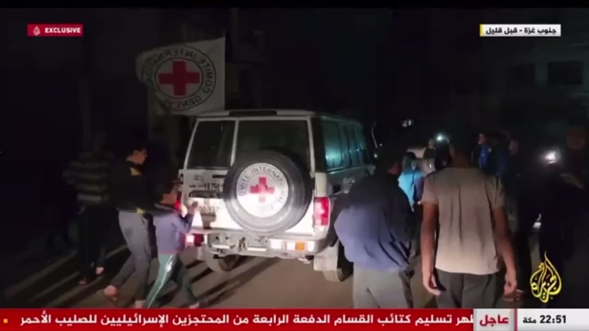 Once again, Hamas has released hostages to the Red Cross in a more urban area of Gaza and done nothing to stop people from jumping on the Red Cross vehicles. Hamas could easily clear the roads for the convoy but they choose not to.