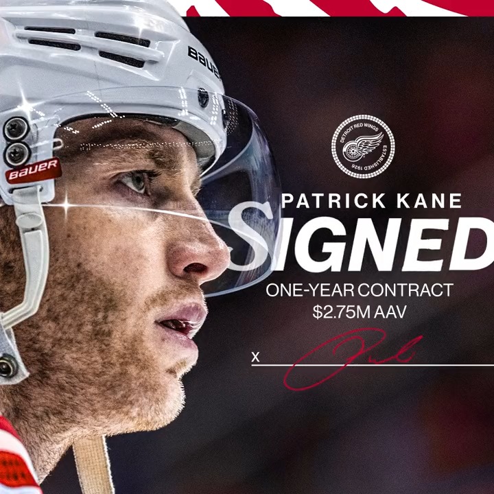 IT’S OFFICIAL. The #RedWings have signed forward Patrick Kane to a one-year contract with an AAV of $2.75M.