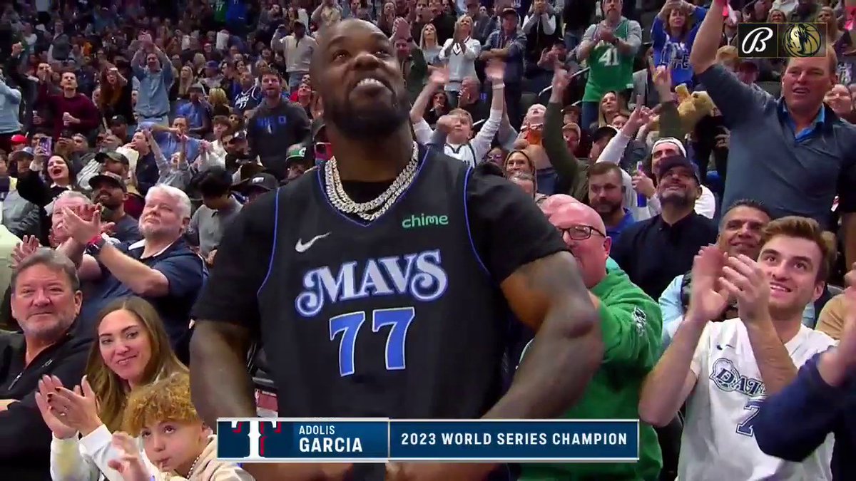 Makes sense that Adolis García would show up to a Mavericks game against Houston. (Via: @BallySportsSW)