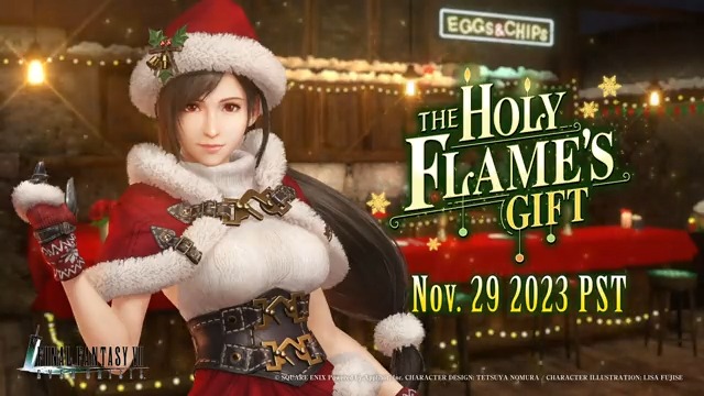 Event Coming Soon Get ready for the event The Holy Flame's Gift, starting Nov. 29 6:00 PM PST! *Please check the in-game notice for details. #FF7EC #FF7EverCrisis #FF7