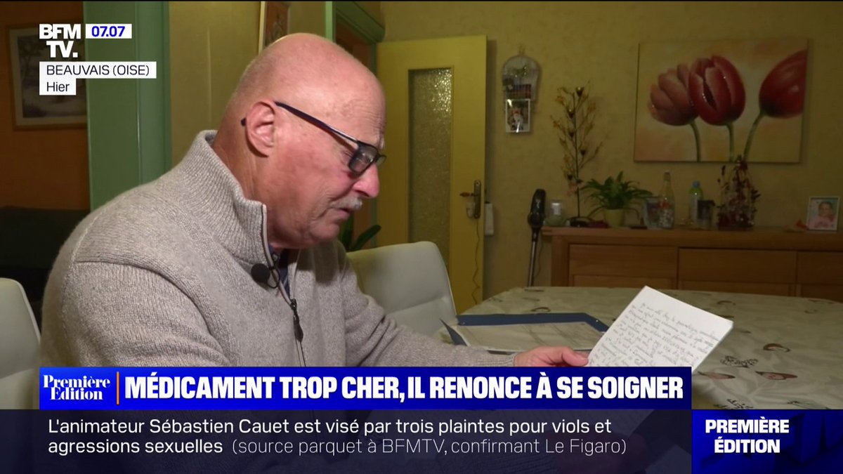 🇫🇷 FLASH | Atteint d'un cancer du poumon et sous traitement depuis dix ans, #JeanPierre, un retraité, a renoncé à se soigner car sa dose mensuelle de médicament, qui coûte 1 390 euros, n'est plus remboursée à 100%. Il reste à sa charge 635 euros.