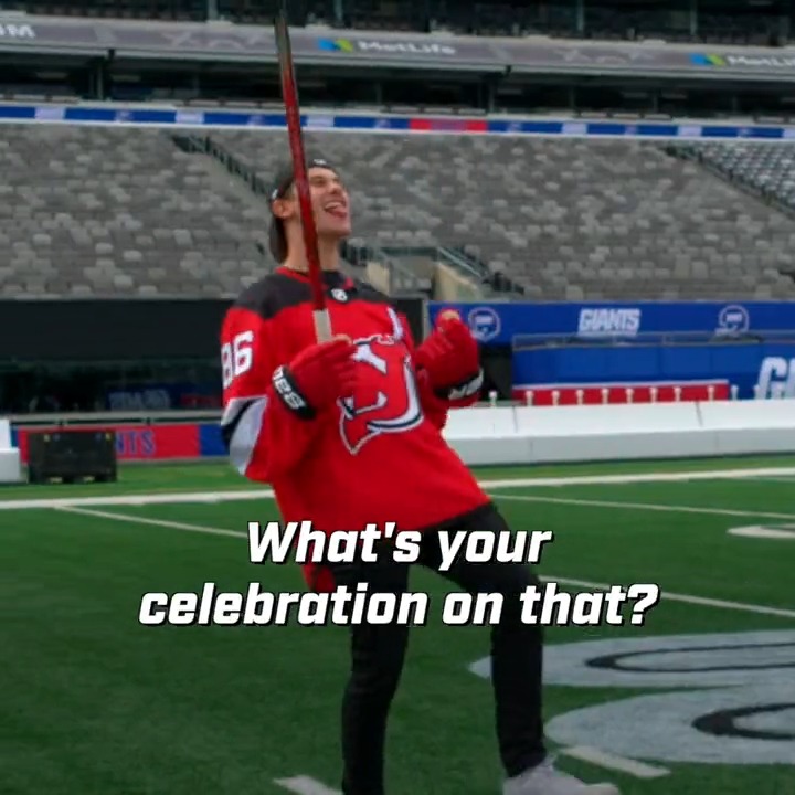 Jack Hughes drills 50-yard field goal with hockey puck 👀 Watch: