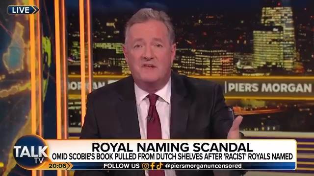“If Dutch people walking into a book shop can see these names then you, the British people are entitled to know, too." Piers Morgan decides to name the two members of the Royal Family accused of racism in pulled copies of Omid Scobie's book 👇 Piers Morgan | Talk | #PMU