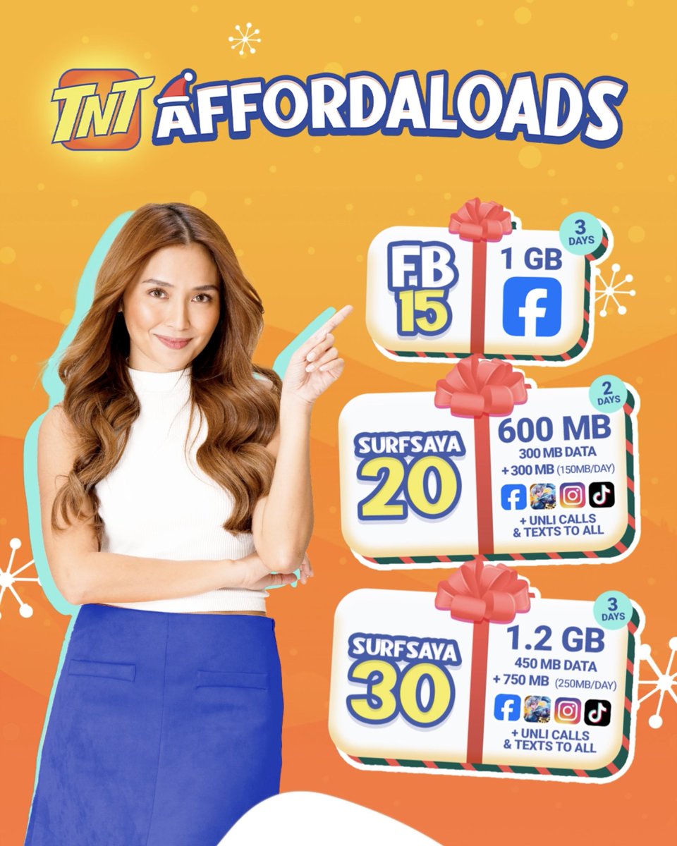 SO LIT sa SULIT ang pasko with TNT Affordaloads! 🌟🎄 May ₱15 ₱20 o ₱30 load na swak sa Christmas budget mo. Load na: #TNTSulitAffordaloads