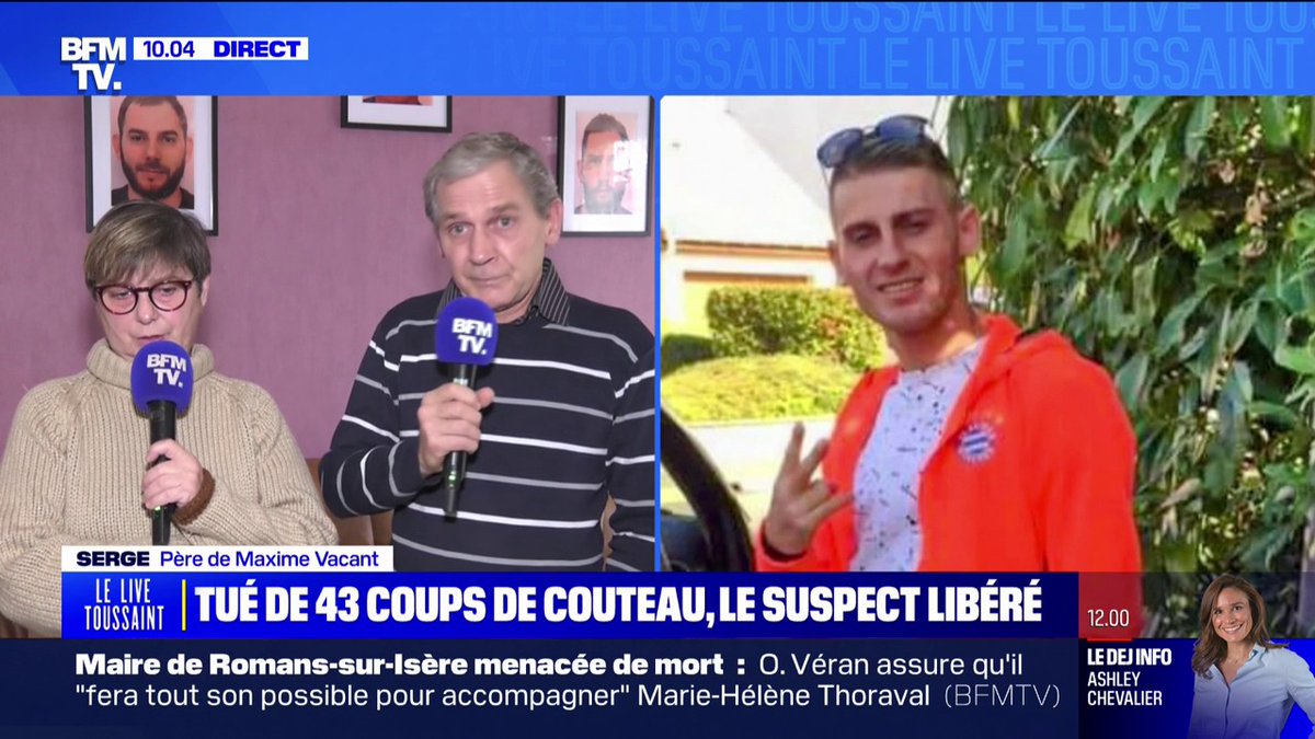 💬 "Je trouve ça injuste" ↪ La réaction des parents de Maxime Vacant, tué de 43 coups de couteau le 8 octobre 2022, à la remise en liberté du principal suspect